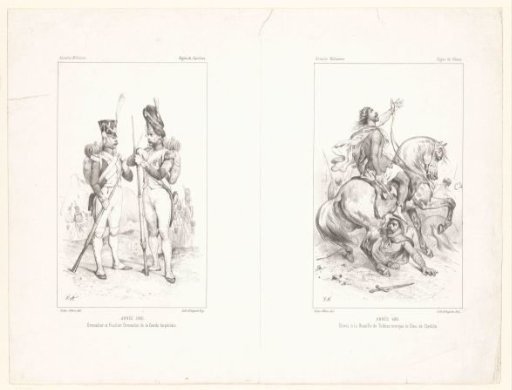 Two scenes with infantrymen of the Imperial Guard and King Clovis on horseback