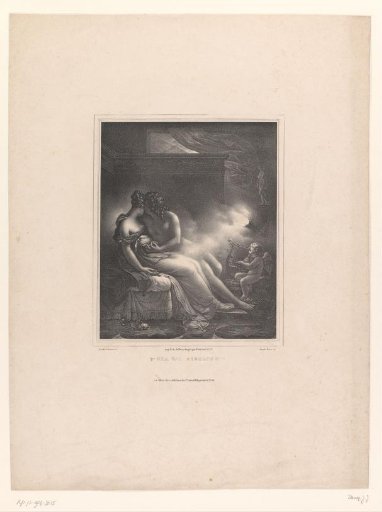 Hero and Leander embracing in the light of the torch