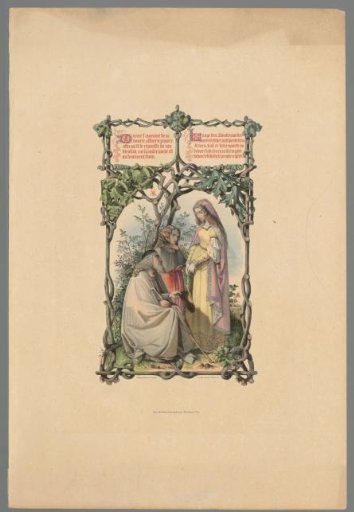 Woman giving alms to a man with a daughter