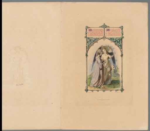 Woman with an angel pointing upwards