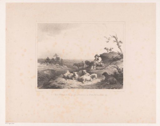 Hilly landscape with shepherd and flock
