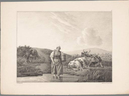 A Peasant Woman Walking Through a Ditch