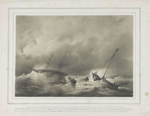 Wrecking of the Austrian Brig Pegno d'Amicizia (...) against the steep point of the Ooster, outside the Goeree Channel, on the evening of 25 October 1852
