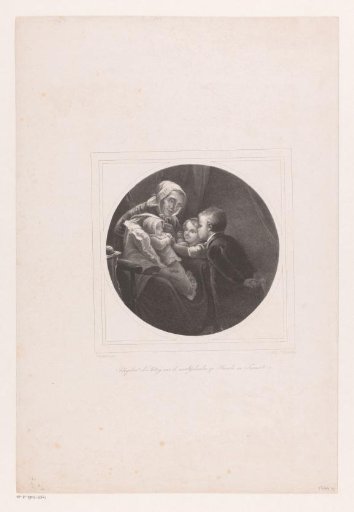 Midwife showing a baby to two children
