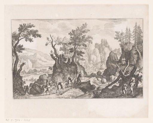 Mountain landscape with travellers, pack mules, pedlars and nuns