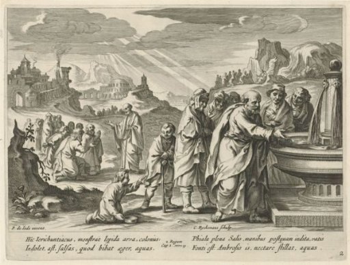 Elisha throws salt into the spring of Jericho