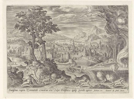 Samson sets fire to the cornfields of the Philistines