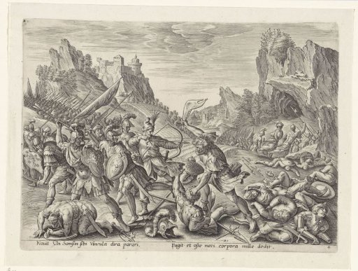 Samson defeats the Philistines with a donkey's jawbone