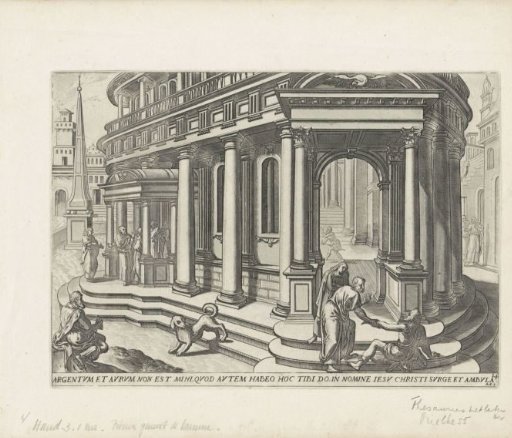 Peter and John heal a paralyzed man at the temple gate