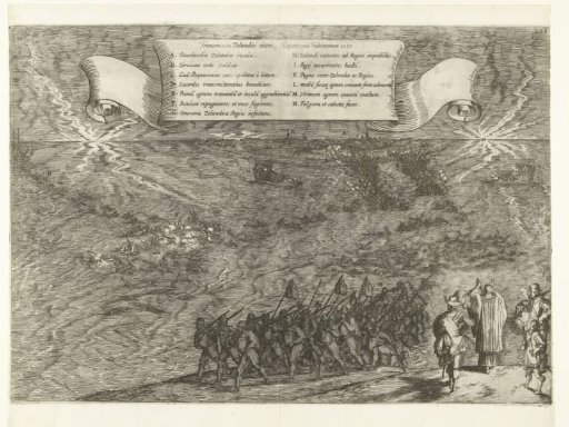 Nightly march of Spanish soldiers through the water to Duiveland, 1575
