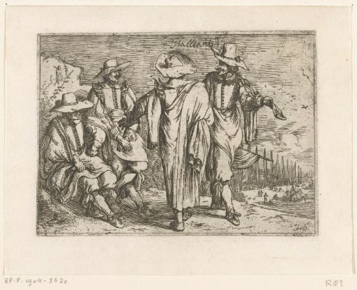 Four Italians, a harbour in the background