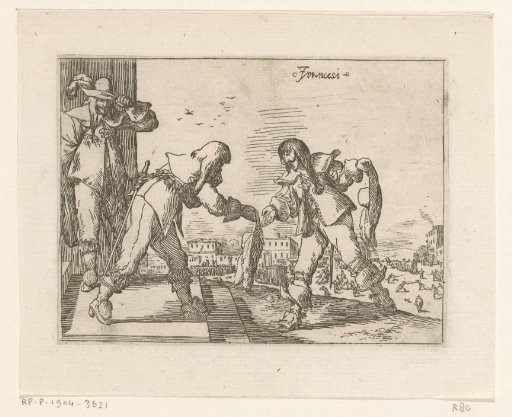 Three Frenchmen, a square in the background