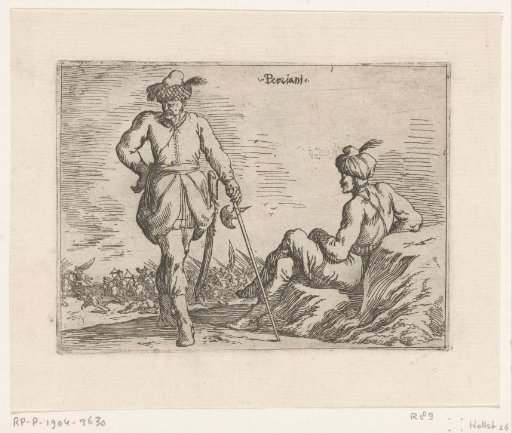Two Persians, a battle in the background