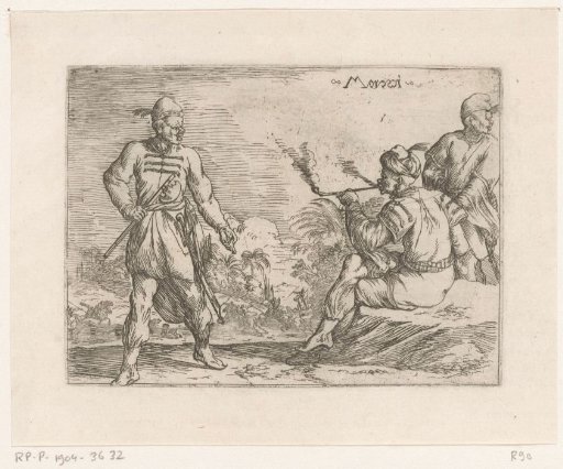 Moors, with a hunting scene in the background