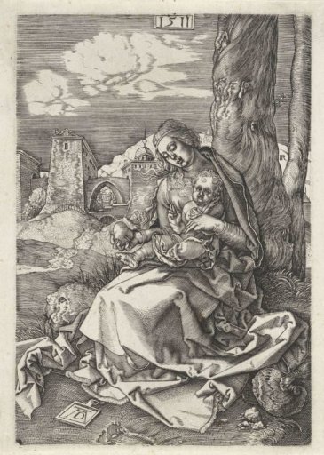 Mary with child and a pear