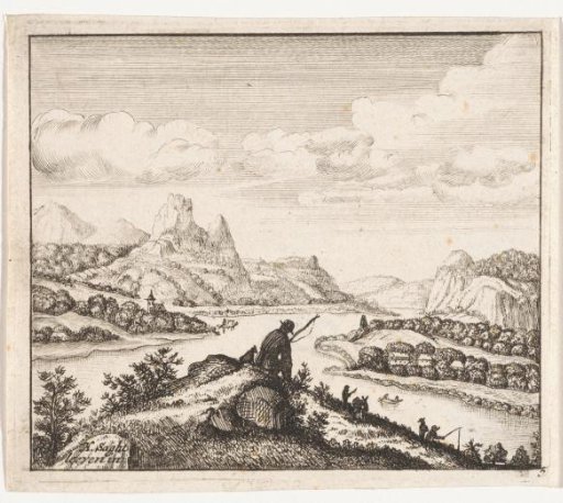River landscape with fishermen
