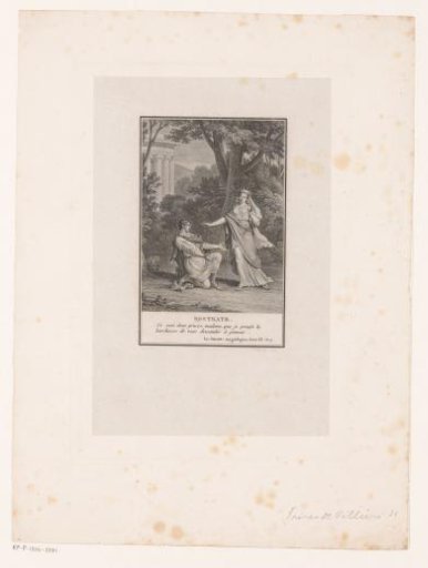 Kneeling man before a crowned woman