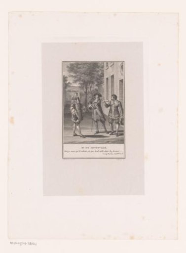 Three Men in Conversation in a Courtyard