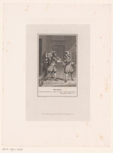 Interior with a gallant gentleman in discussion with three others