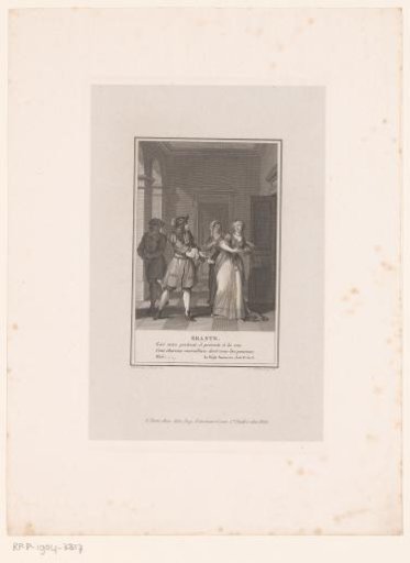 Interior with a gentleman showing a lady her portrait