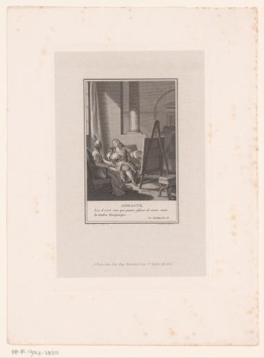 Adraste kneels in the guise of a painter before a seated model