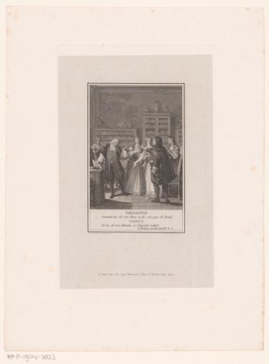 Library interior with company, two men in discussion