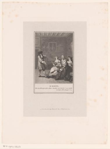 Interior with seated gallant company, one man standing before them