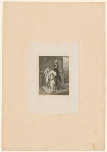 Woman slips a ring onto the finger of a departing nobleman