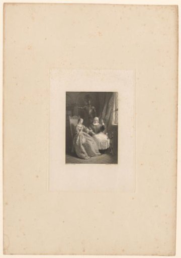 Old and Young Woman Sitting by a Window, Behind Them Stands a Suit of Armor