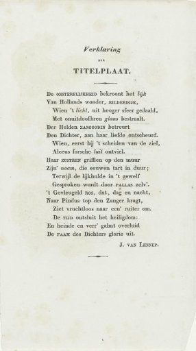 Explanation accompanying the title page with the allegory on the death of Bilderdijk, 1831