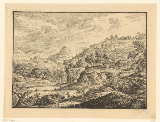 Landscape with a Waterfall, a Hut on the Bank