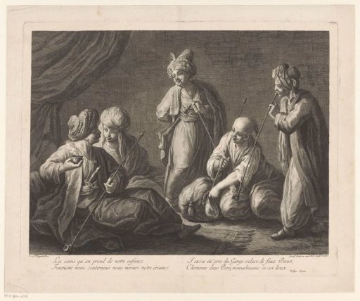 Four pipe-smoking men and a woman