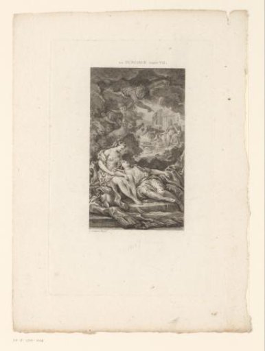 Scene from a poem with a man in the arms of a woman