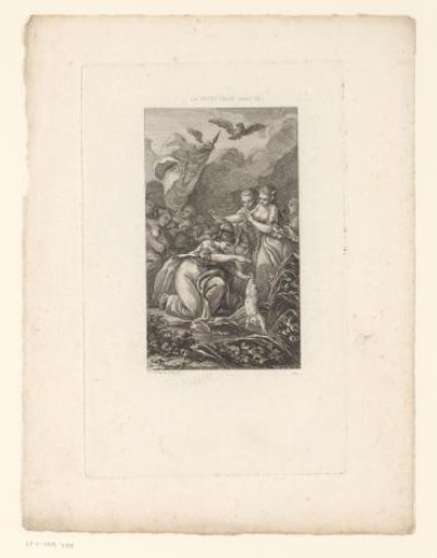 Scene from a poem with a woman holding a baby upside down over a river