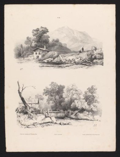 Two landscapes with a house by the water