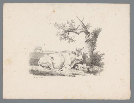Landscape with an ox lying near a tree