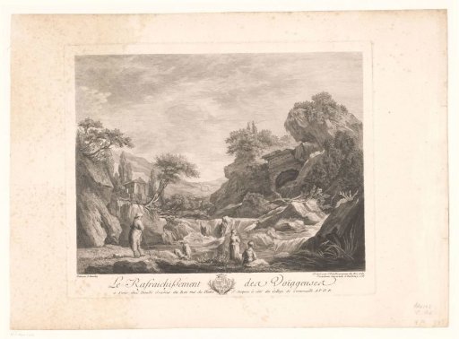 Landscape with Resting Travelers at a Waterfall
