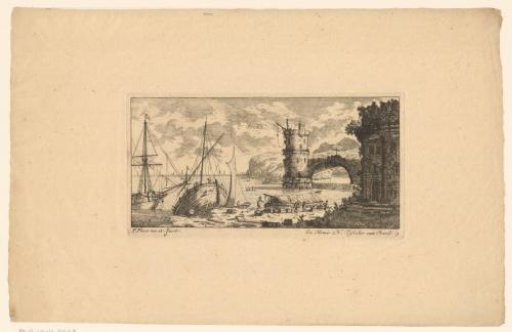 Harbour view with a bridge to a tower and work on a ship