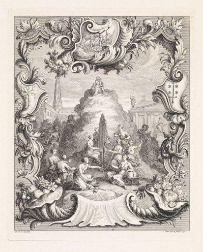 Allegorical representation with personifications of the arts and sciences