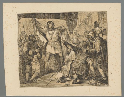 Man emerges from under a cloth in a church