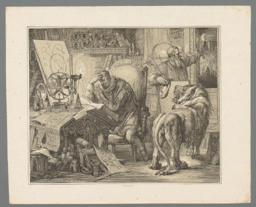 Two men and a lion in a study