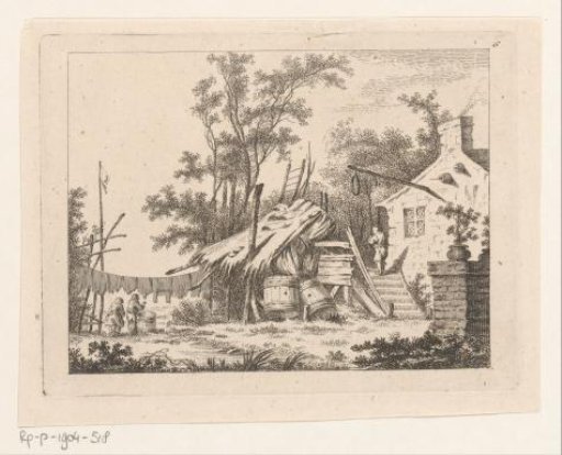 Landscape with a Farm and People Hanging Out the Laundry