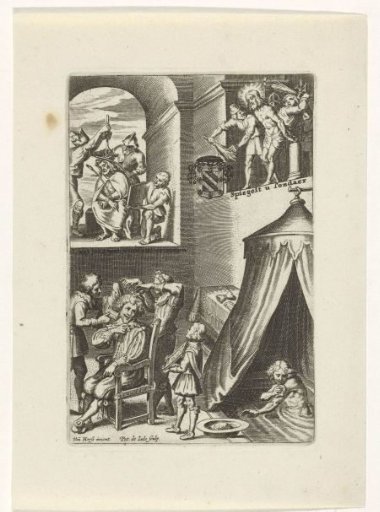 Crowning with thorns and scourging of Christ and the bathing courtier