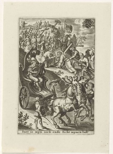 Carrying of the Cross and courtier in a carriage