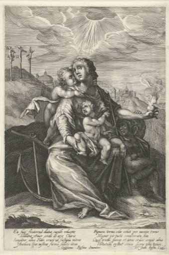 Mary with the Christ Child and the young John the Baptist (representation of the three theological virtues)