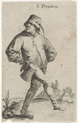Dancing peasant with a mug and knife