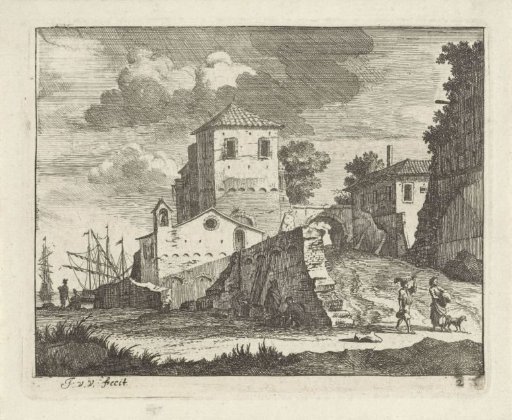 View of a harbour town, B