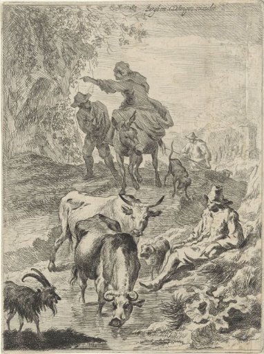Shepherds by a stream