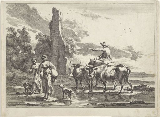 Shepherd and shepherdesses in a ford