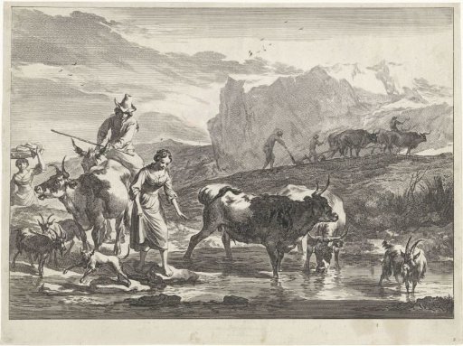 Young woman crossing a river on stones